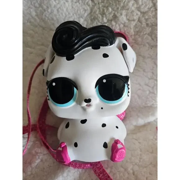MGA LOL Surprise Biggie Pet Dog Piggie Bank Backpack White & Black 7" Dalmatian - Picture 2 of 16